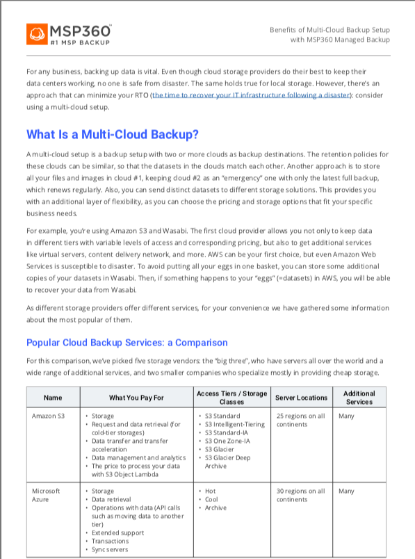 Benefits of multi cloud backup setup with MSP360 MBS
